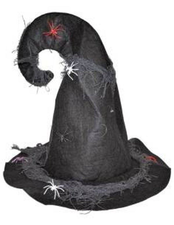 Cappello strega in tessuto con decorazioni e punta curva