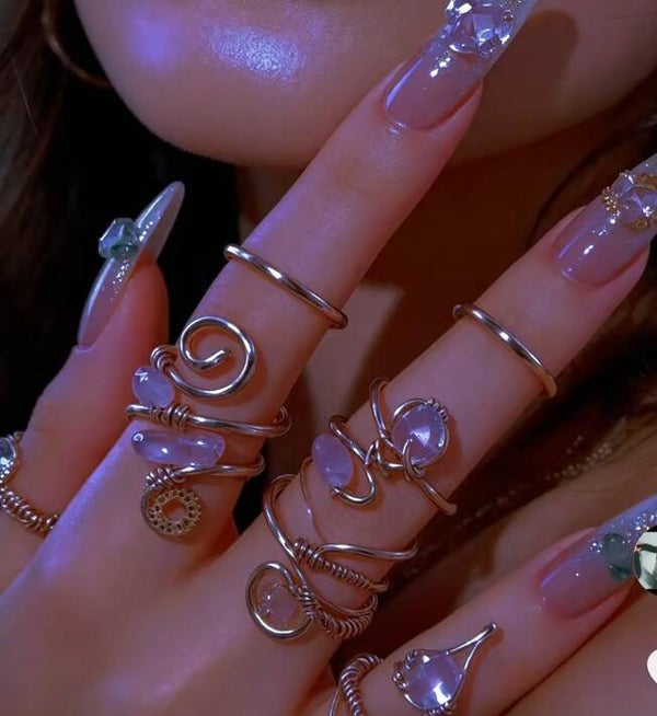 Copper and rose quartz high energy ring stack