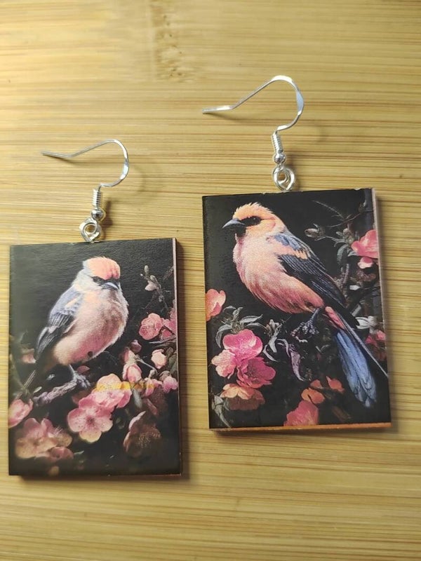 Wood slice unique art earrings