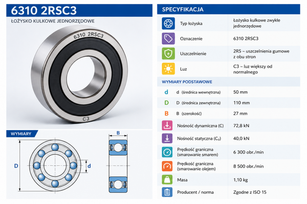 Łozysko kulkowe 1Rz 6310 2RSC3