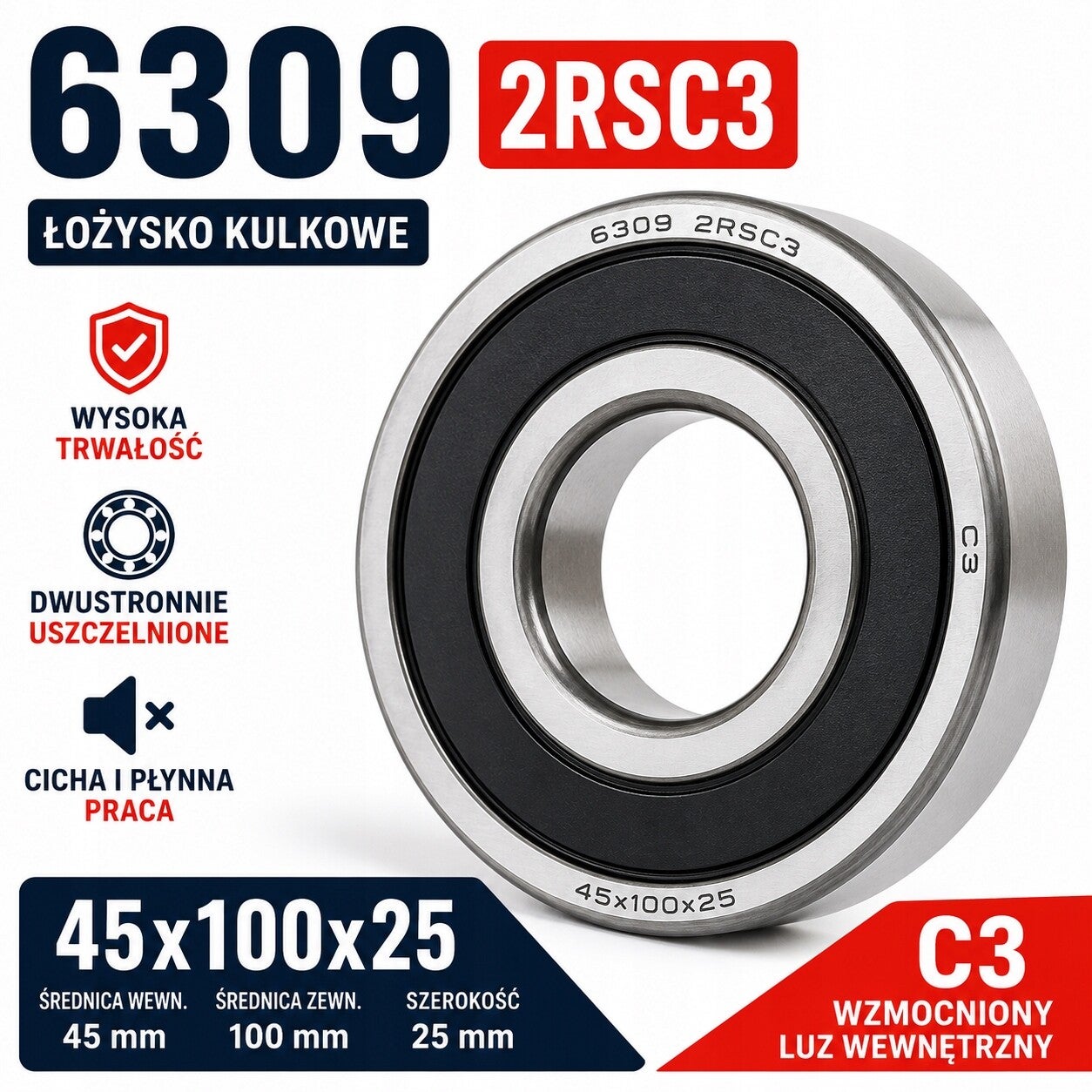 Łozysko kulkowe 1Rz 6309 2RSC3