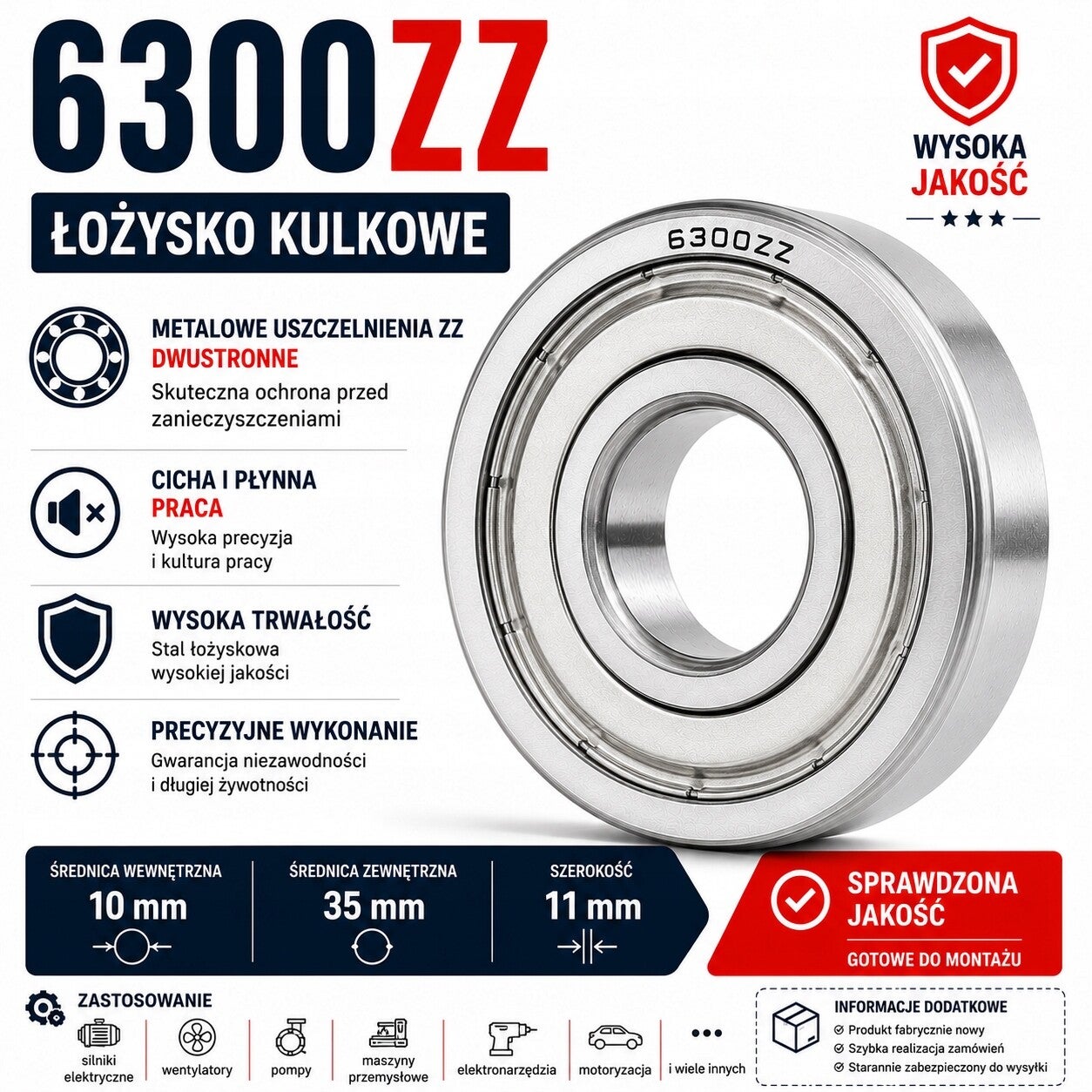 Łozysko kulkowe 1Rz 6300ZZ C3