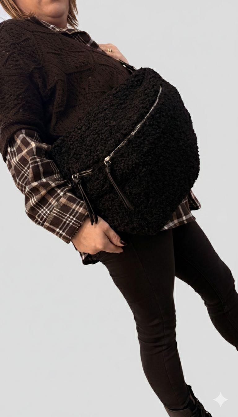 marsupio nero grande lana cotta