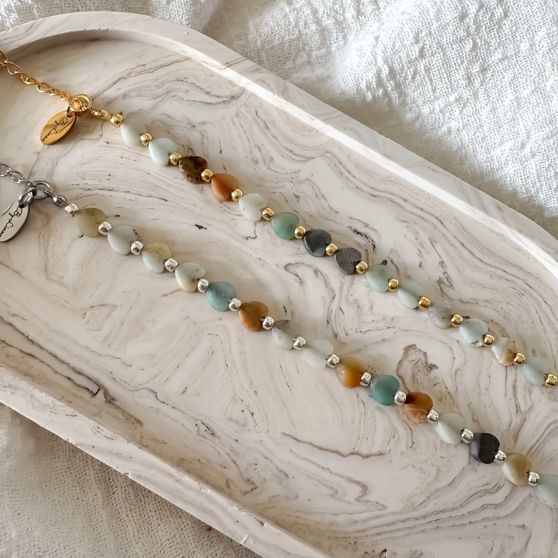 Amazonite hearts all over armbandje