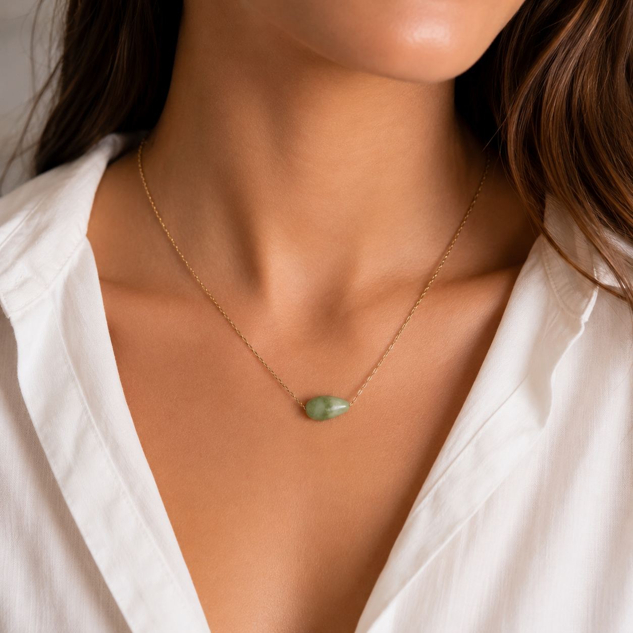 Aurea Ketting – Lichtgroene Jade