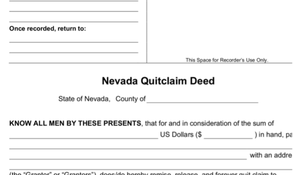 Nevada Quitclaim Deed for Title Change