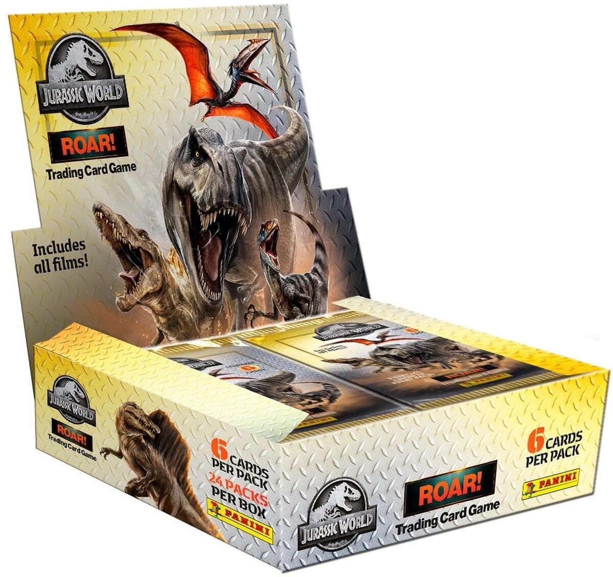 Jurassic World Roar! Trading Cards Display Box 24 Packs (6 trading cards per pack) - Panini