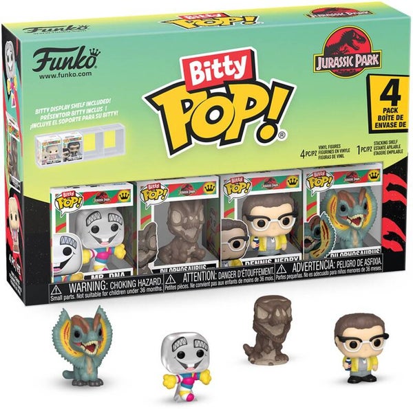 Jurassic Park Funko Bitty Pop! 4-Pack - Mr. DNA, Dilophosaurus Fossil, Dennis Nedry & Dilophosaurus - Funko