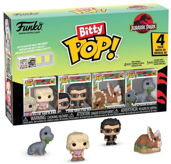 Jurassic Park Funko Bitty Pop! 4-Pack - Ellie Jurassic Park Funko Bitty Pop! 4 Pack - Ellie Sattler, Ian Malcolm, Triceratops & Brachiosaurus - Funko, Ian Malcolm, Triceratops & Brachiosaurus - Funko