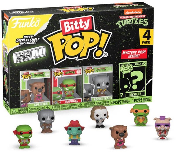 Teenage Mutant Ninja Turtles (TMNT) Funko Bitty Pop! 4 Pack - Splinter - Raphael - Rocksteady - Mystery Figure - Funko
