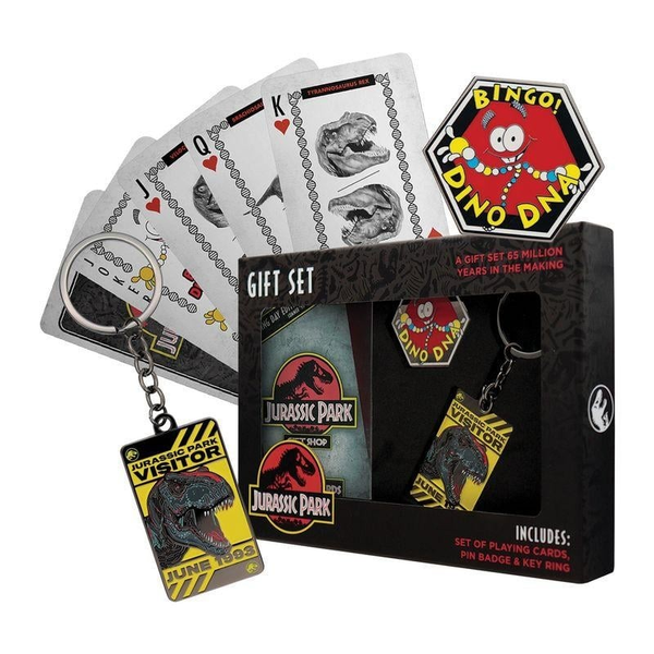 Jurassic Park Gift Set - Speelkaarten, Pin & Sleutelhanger - Fanattik