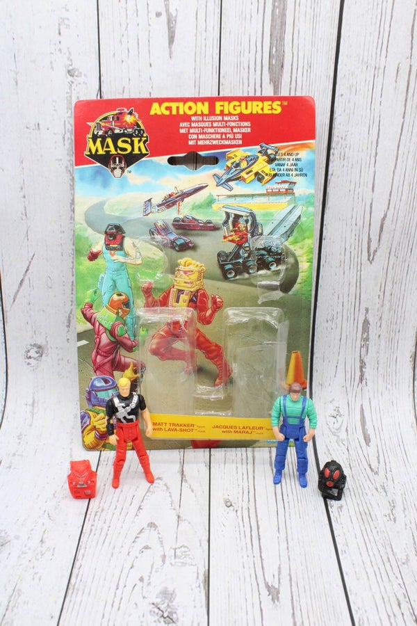 Exclusive Matt Trakker met Lava-Short Mask & Jacques LaFleur met Maraj Mask en Card (Compleet) - M.A.S.K. - Kenner