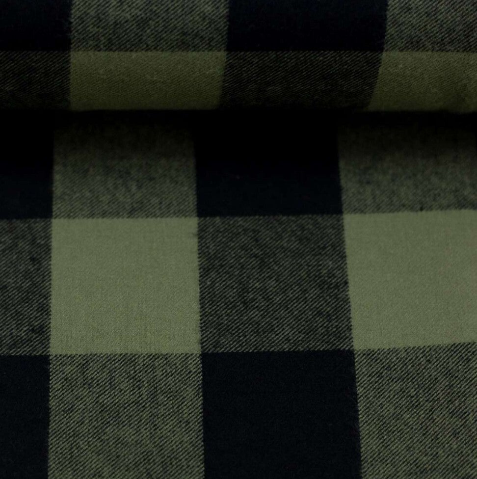 Baumwoll - Flanell Khaki schwarz