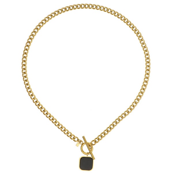 Ketting zwart Chain Necklace With Square Stone