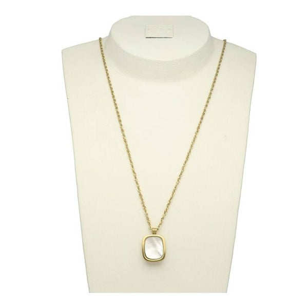 Ketting Chain Necklace With Square Stone Pearl White