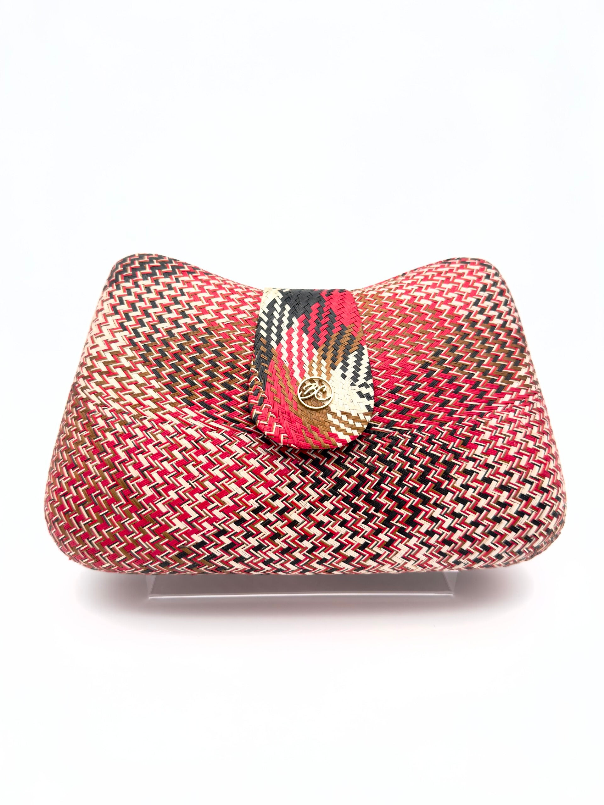 Clutch 'Artisan' Zwart/Rood/Naturel