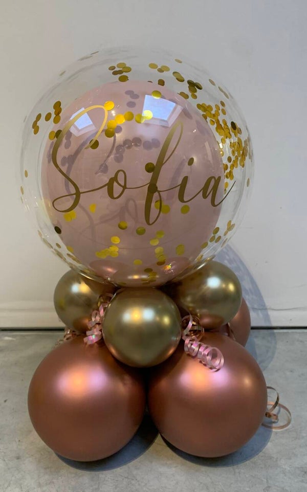 TAFEL BOLLETJE CLEAR TOPBALLON -CONFETTI-NAAM