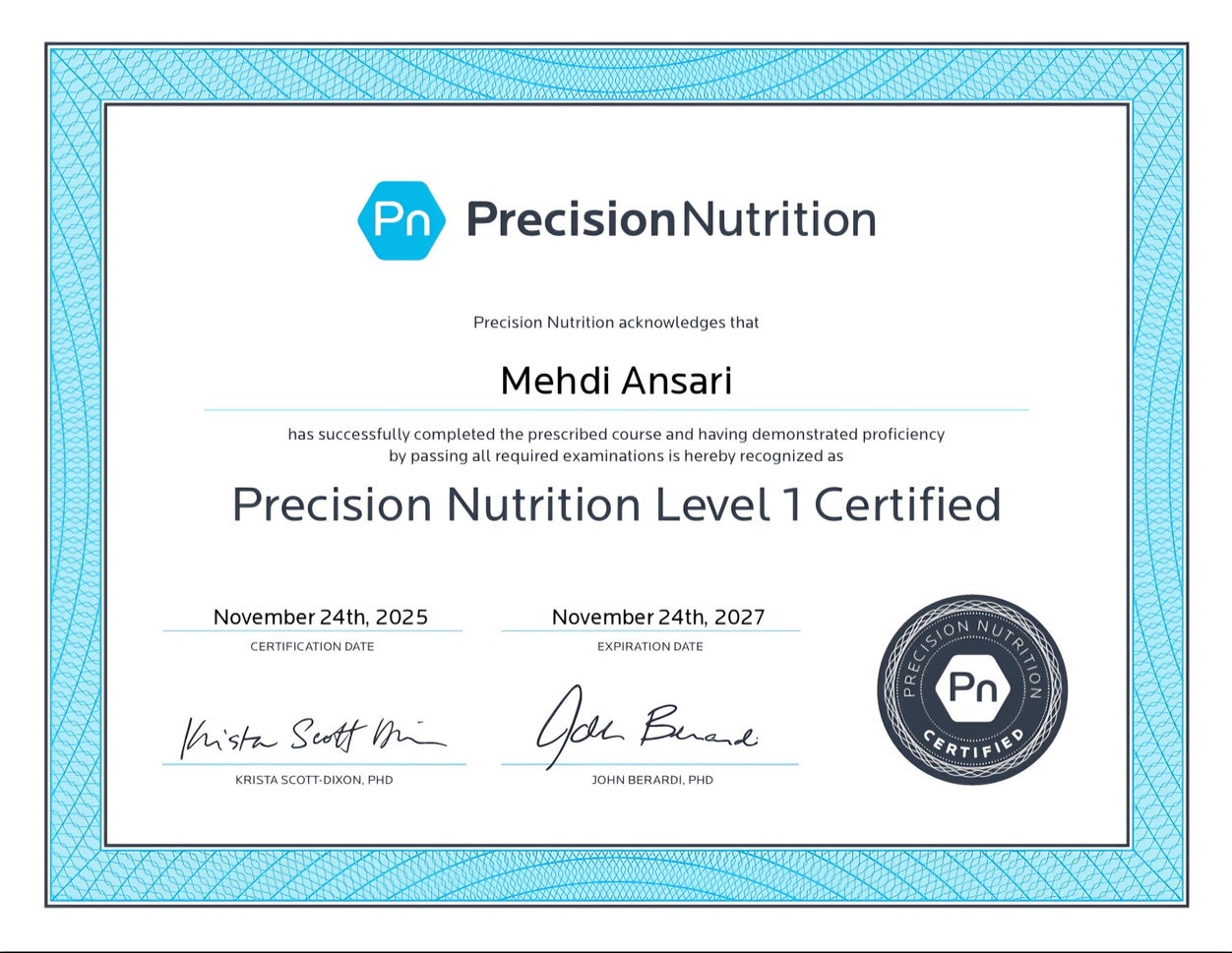 Precision Nutrition Level 1 Certificate