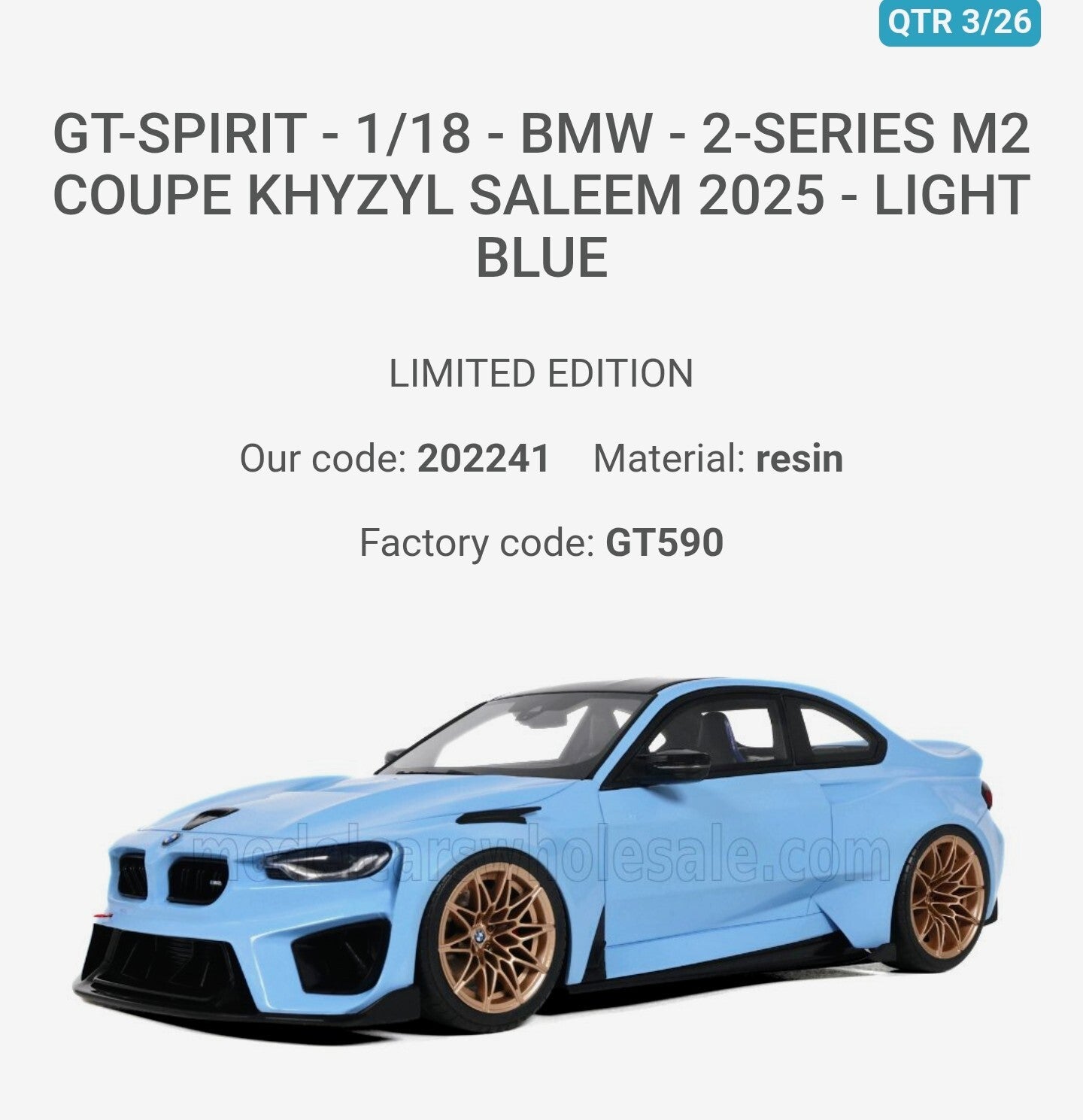 PRE-ORDER GT-SPIRIT - 1/18 - BMW - 2-SERIES M2 COUPE KHYZYL SALEEM 2025 - LIGHT BLUE