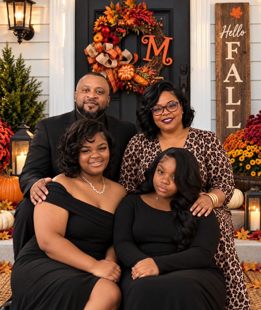 Pastor Dee with her husband and two children in a family portrait