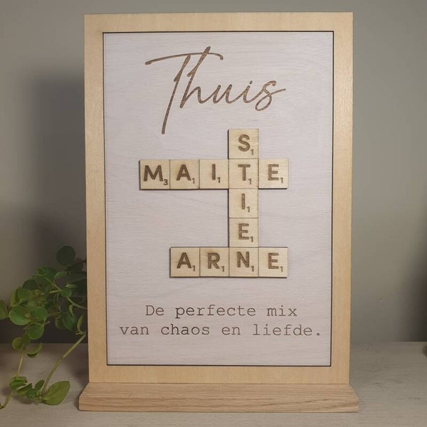 Familie scrabble houten decoratie