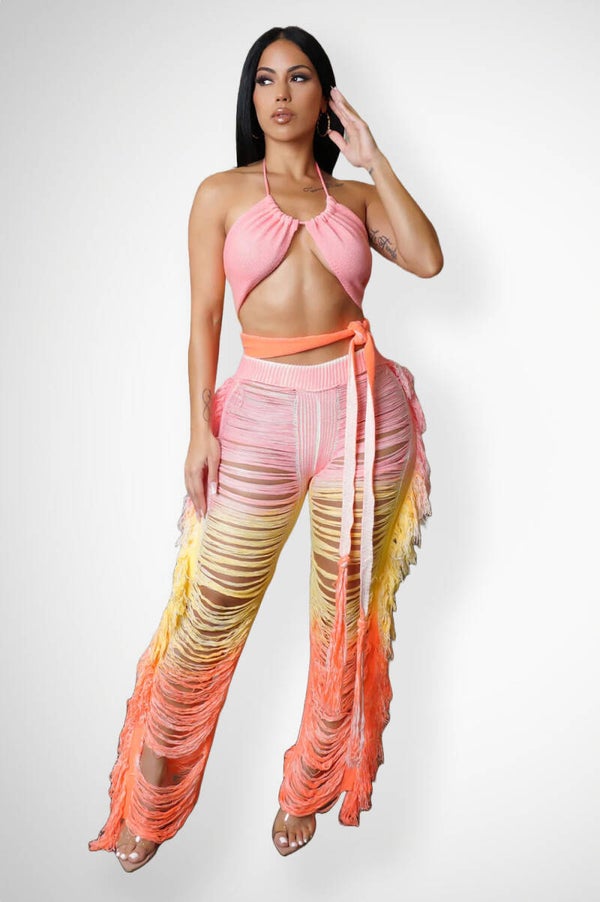 You Lost Distressed Me Pant Set Pink- Size L