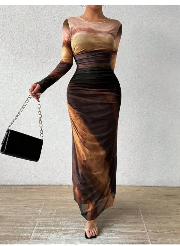 Women's Printed Bodycon Maxi Dress- Size XL