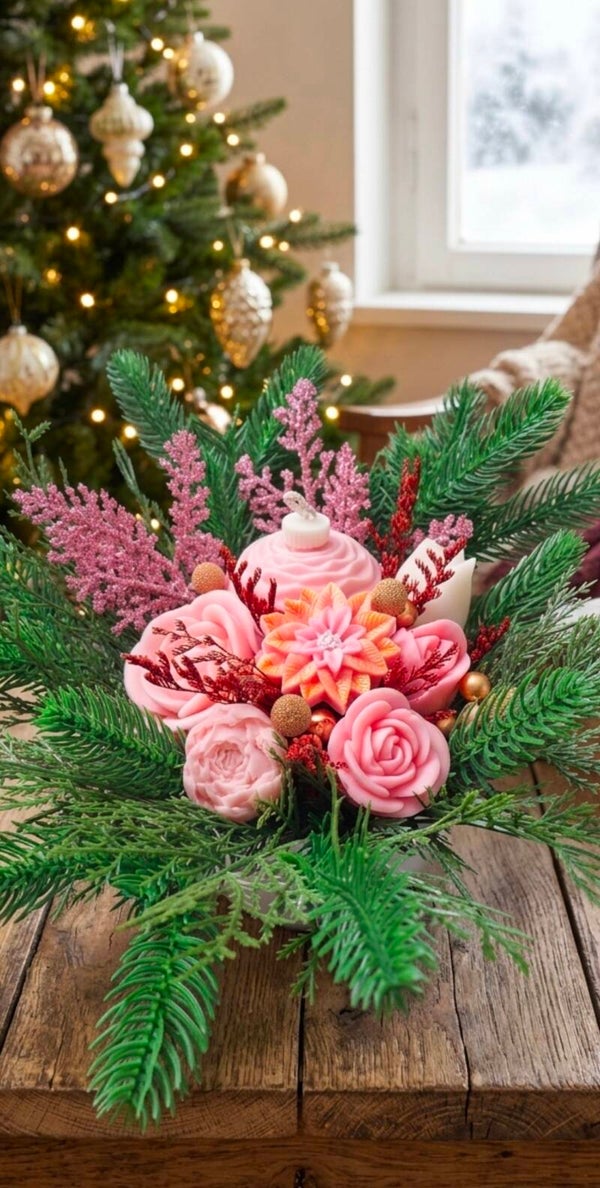 Kerststuk roze