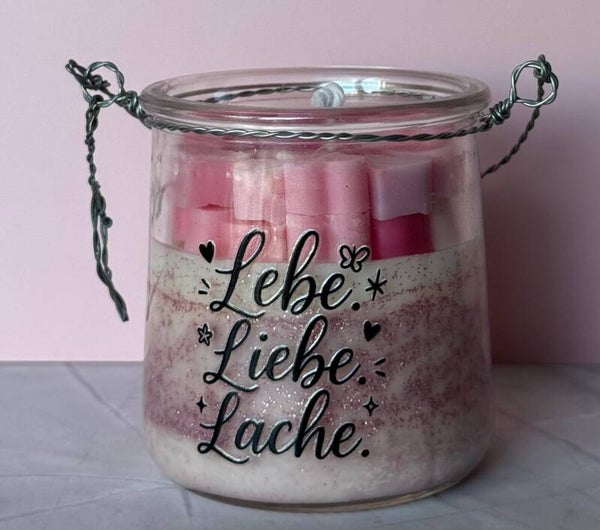 Valentinstagskerze - Lebe, Liebe, Lache