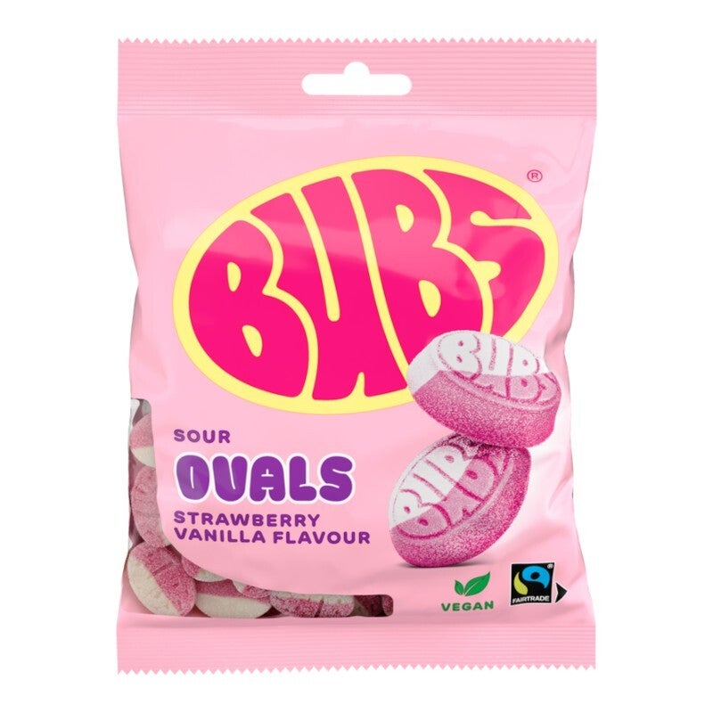 Bubs Mini Strawberry Vanilla Sour Ovals 90g