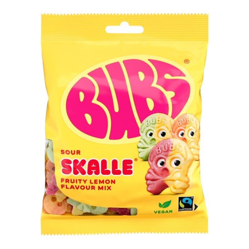 Bubs Mini Sour Skulls Fruity Lemon Mix 90g