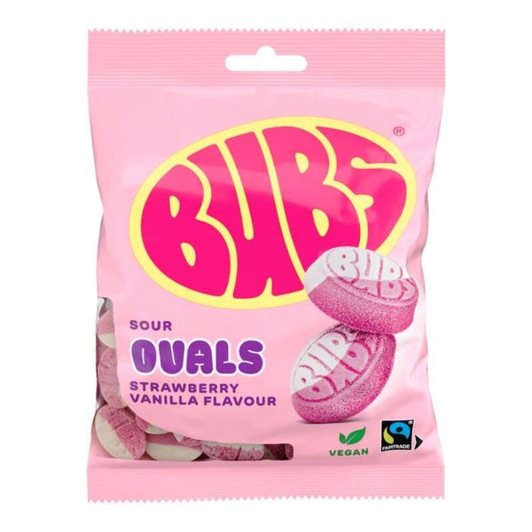 Bubs Mini Strawberry Vanilla Sour Ovals 90g