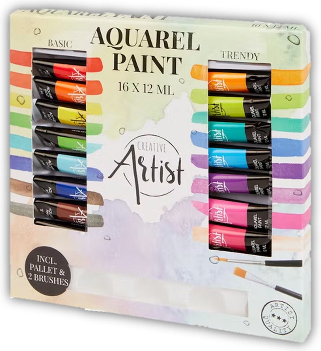 Aquarelverf - Professionele Aquarelverf set - 16 kleuren | Inclusief pallet en 2 kwasten