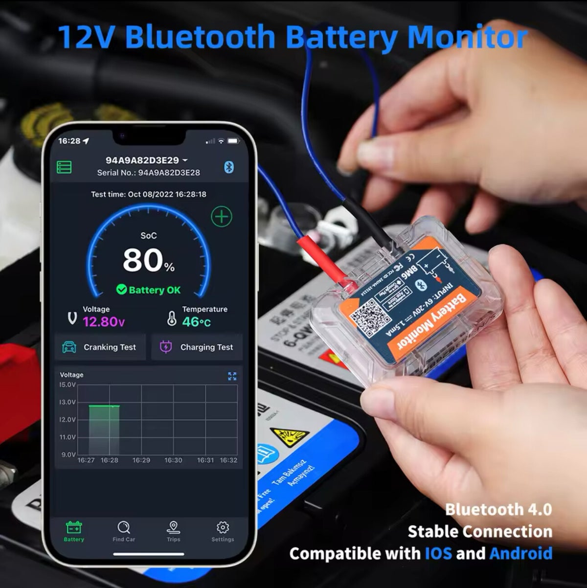 BM6 Draadloze Accu Monitor - Bluetooth Accu Status Checker