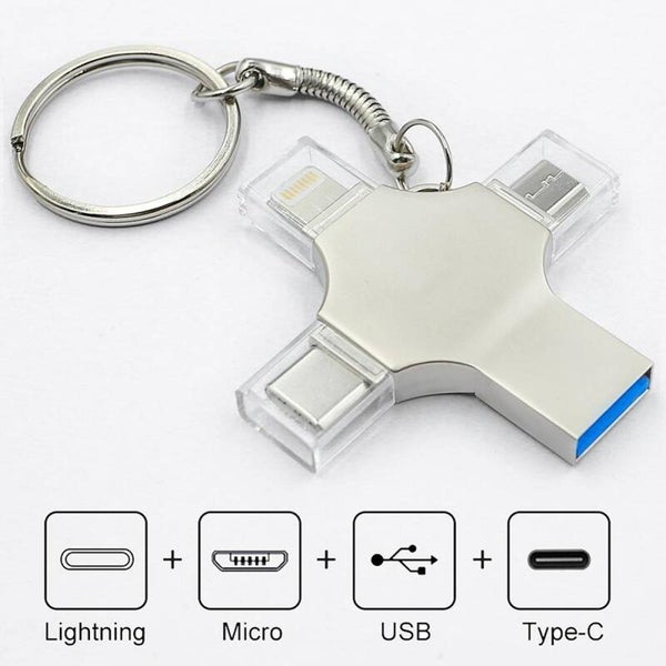 Bru USB 4-in-1 Multi Functioneel Flashdrive - Compatibel met iOS, Android en PC - Extern Geheugen