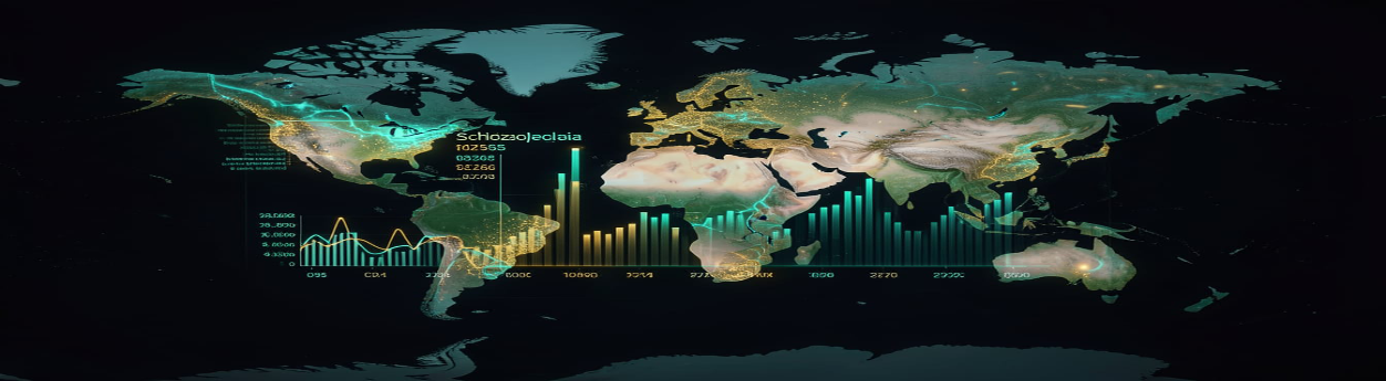 A dark world map overlaid with glowing teal and gold data charts tracking schizophrenia incidence and DALYs across 195 countries — the global burden of a condition the world still refuses to fully understand