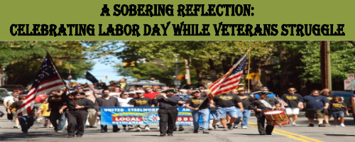 A large group of people marching in a street parade, holding flags and banners. 