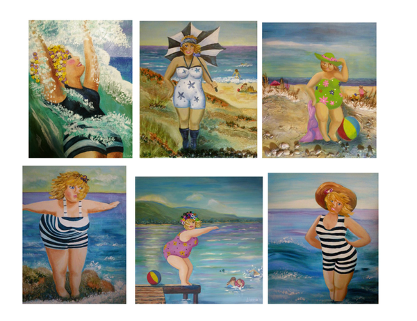 Stickers serie dikke dames schilderijen, baddames A4  12,50.