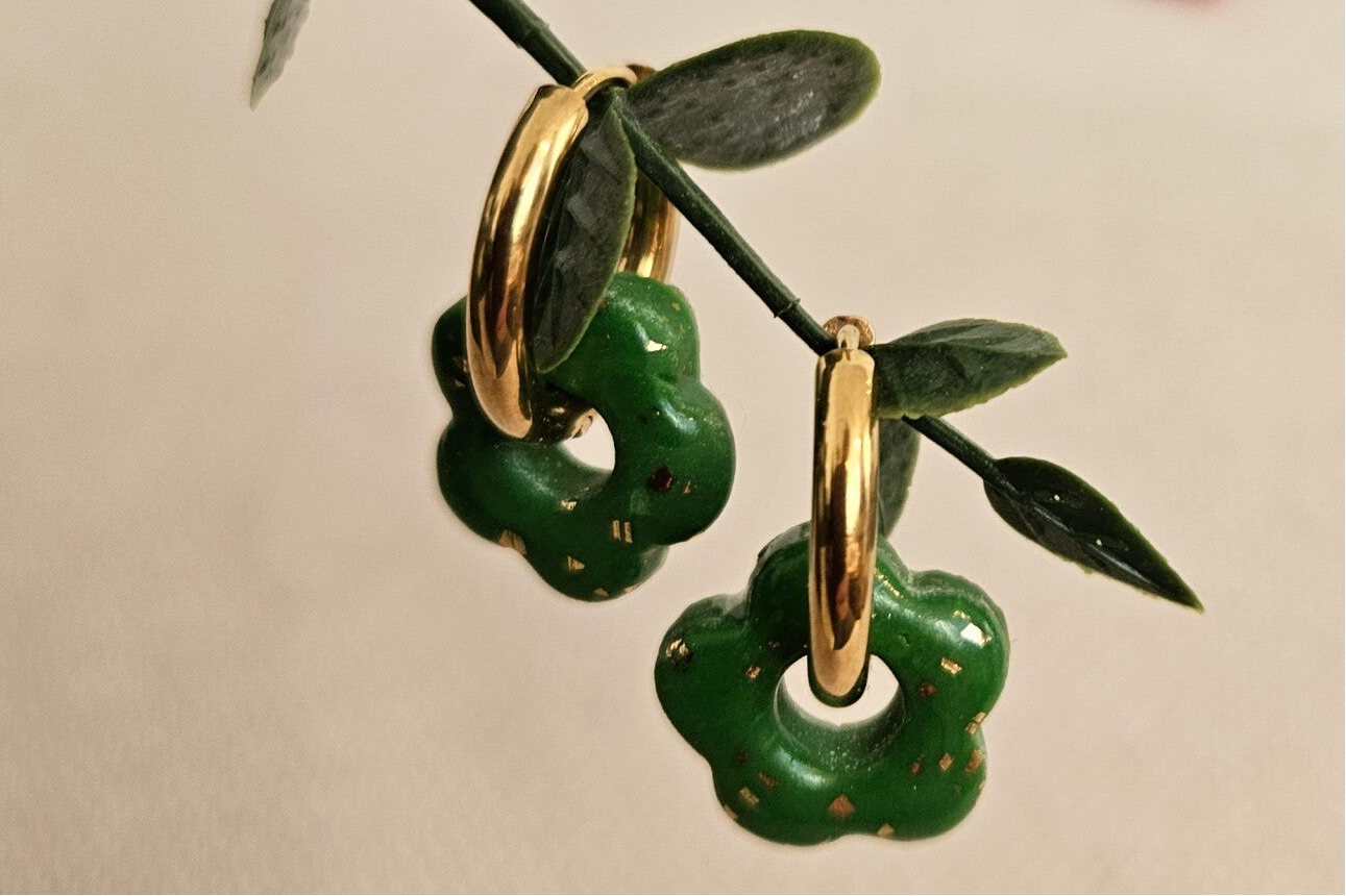 Créoles Fleurs vertes