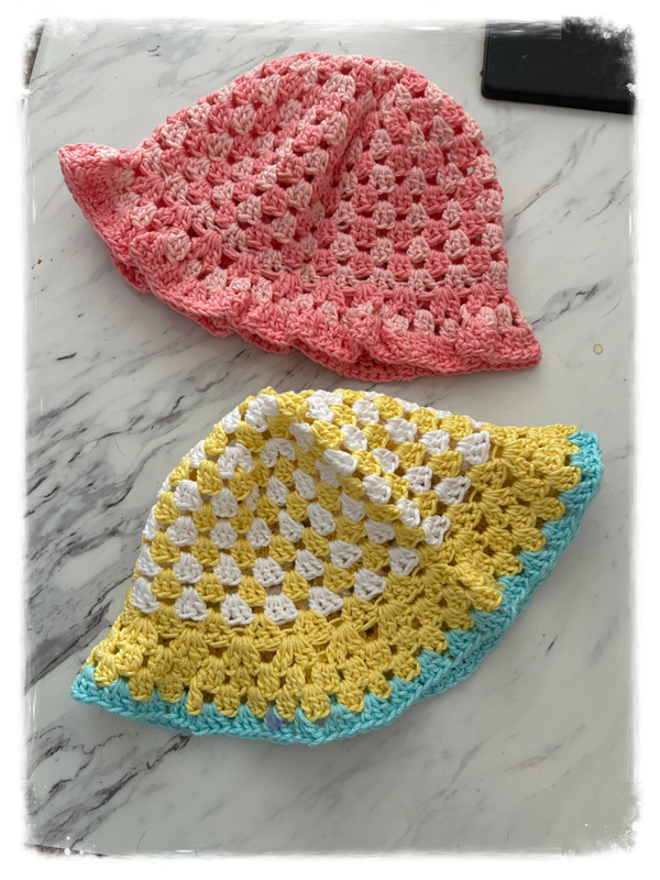 100% cotton hand, crocheted adult size hats