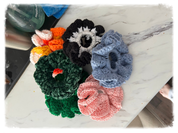 100% Cotton, large and fluffy scrunchies