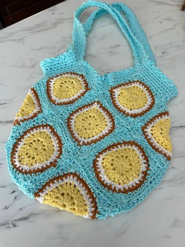 Handmade all cotton lemon design crochet bag