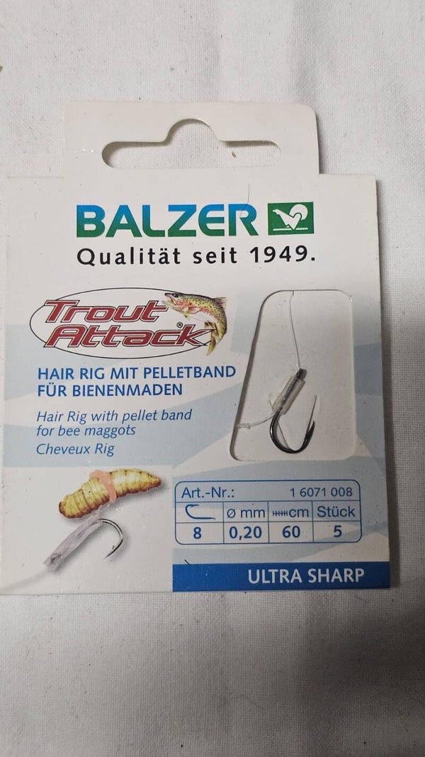 Balzer (Trout Attack) hair rig mit pelletband für bienenmaden..  Size 8 / 0,20mm.