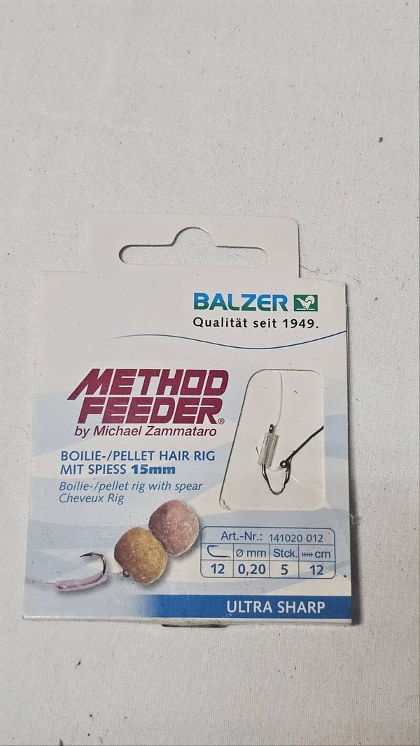 Balzer Method Feeder (Boilie - Pellet hair rig) mit spiess 15mm.  Size 12 / 0,20mm