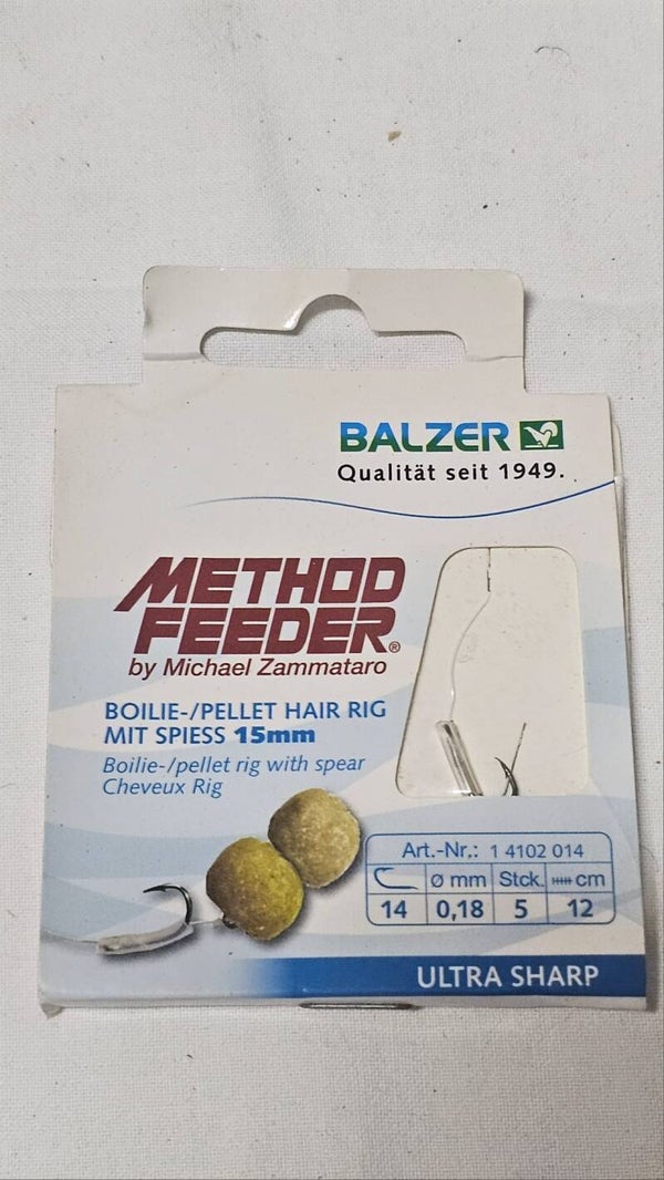 Balzer Method Feeder (Boilie - pellet hair rig mit spiess 15mm)   Size 14 / 0,18mm