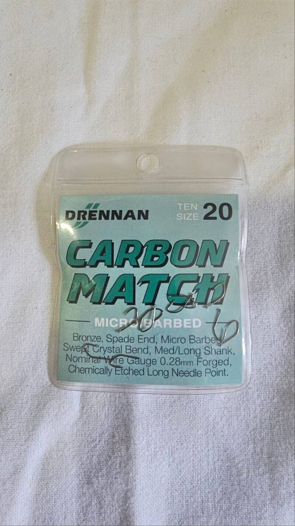 Brennan Carbon Match Hooks.  Size 20