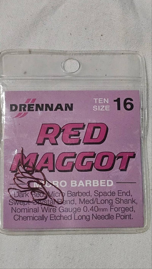 Brennnan Red Maggot Hooks.  Size 16