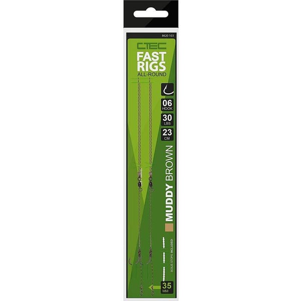 C-Tec karper onderlijn Fast Rig 'Muddy brown' (2 stuks) 23cm, 25LB, Haakmaat 2, 6 en 8