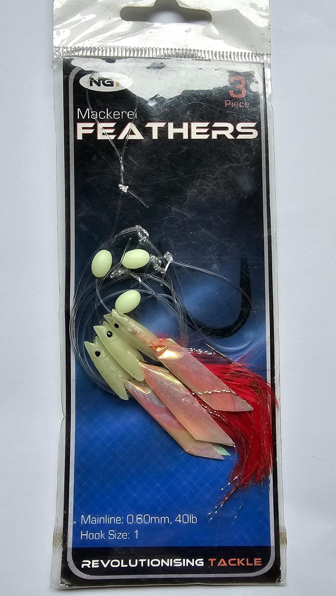 NGT Makreel Feathers Hook 3 piece. Size 1 60mm 40LB