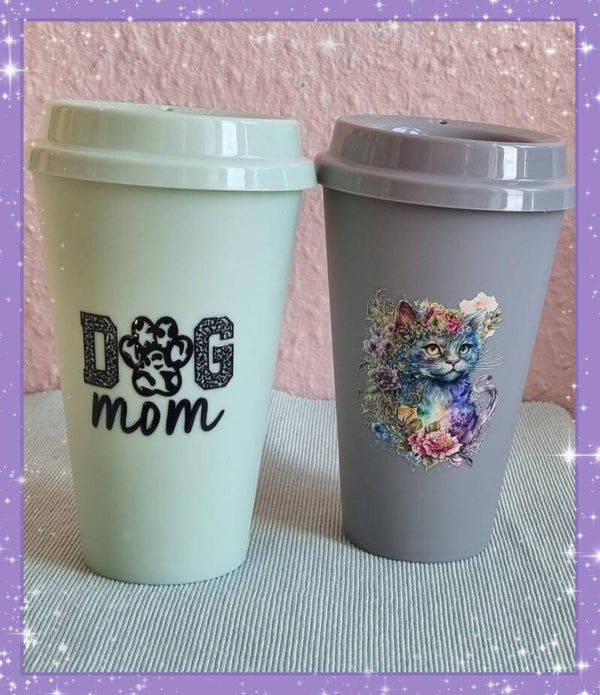 To go Becher mit Decke und Hund/Katze Schriftzug oder Motiv ( Unikat )
